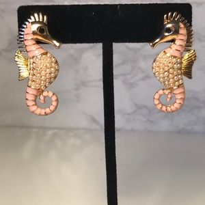 Thin rose gold & pink sea horse statement earring